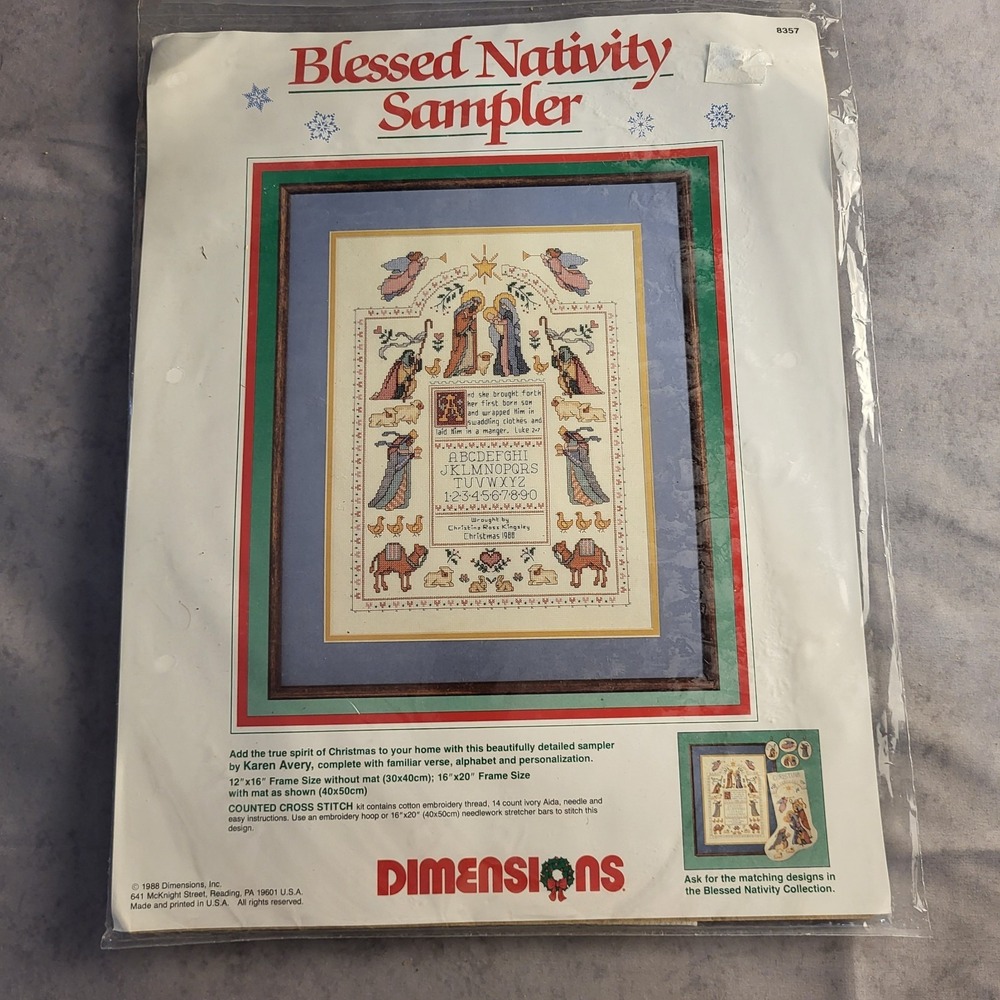 Vintage 1988 Dimensions Cross Stitch Blessed Nativity Sampler 12x16 #8357